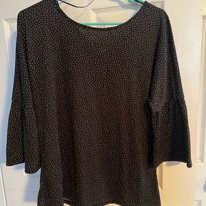 Black with white small polka dot medium blouse. Flare 3/4 length sleeves